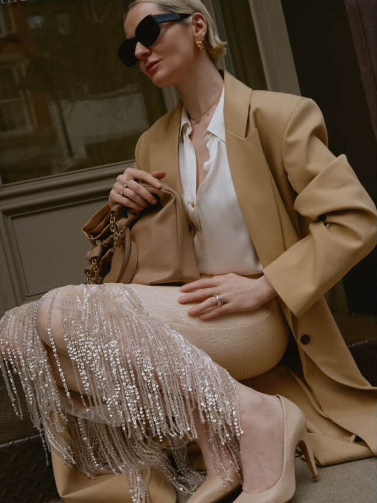 Sequin Crystal Fringe Split Skirt