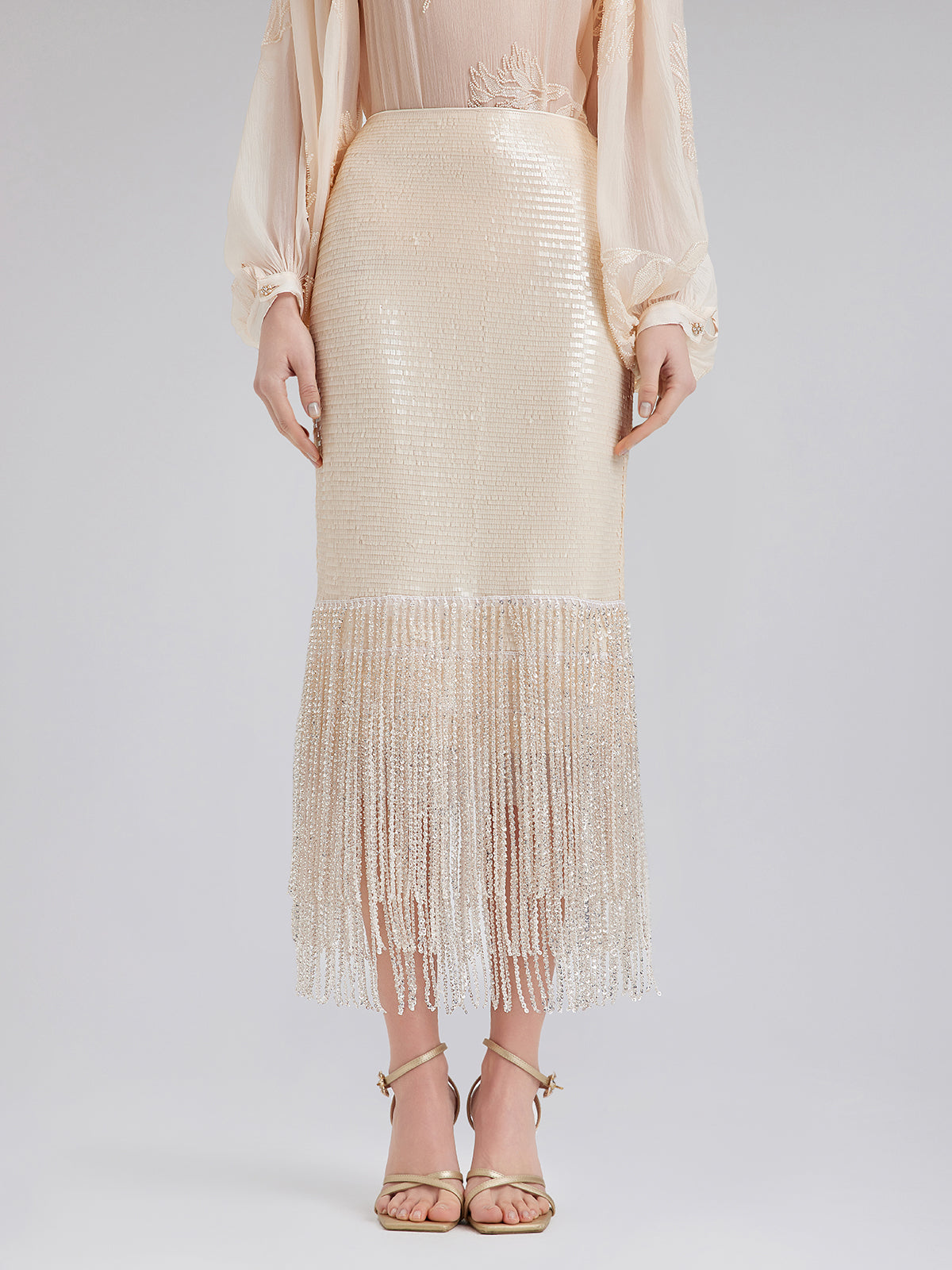 Sequin Crystal Fringe Split Skirt