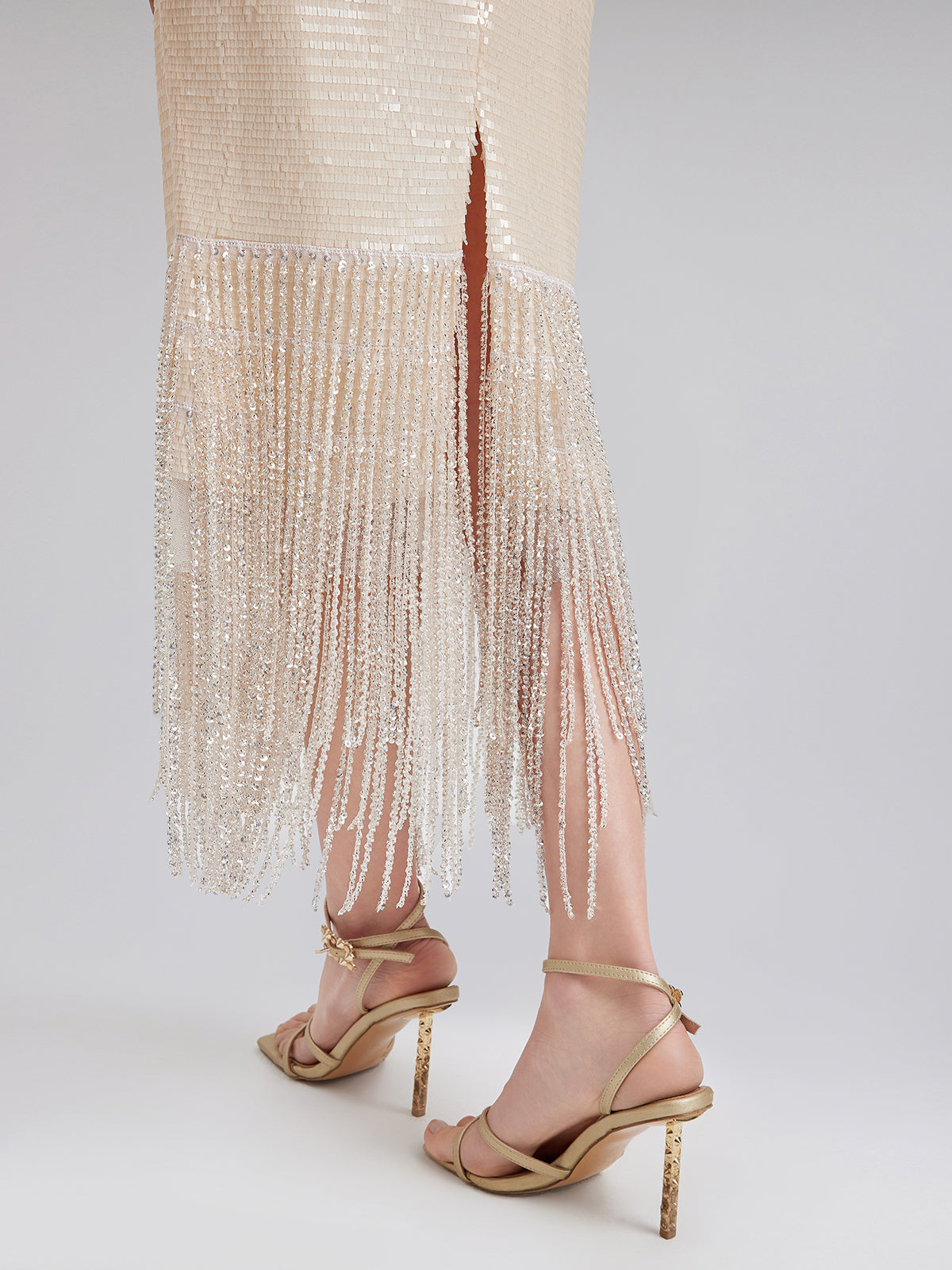 Sequin Crystal Fringe Split Skirt