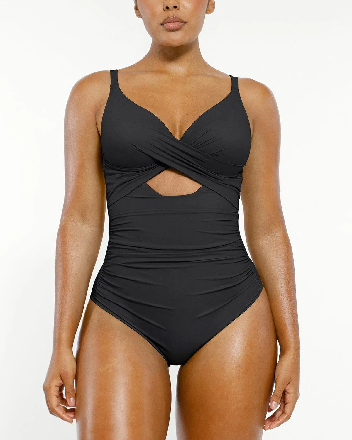 Ribbed Cutout-Front Shaping Swimsuit