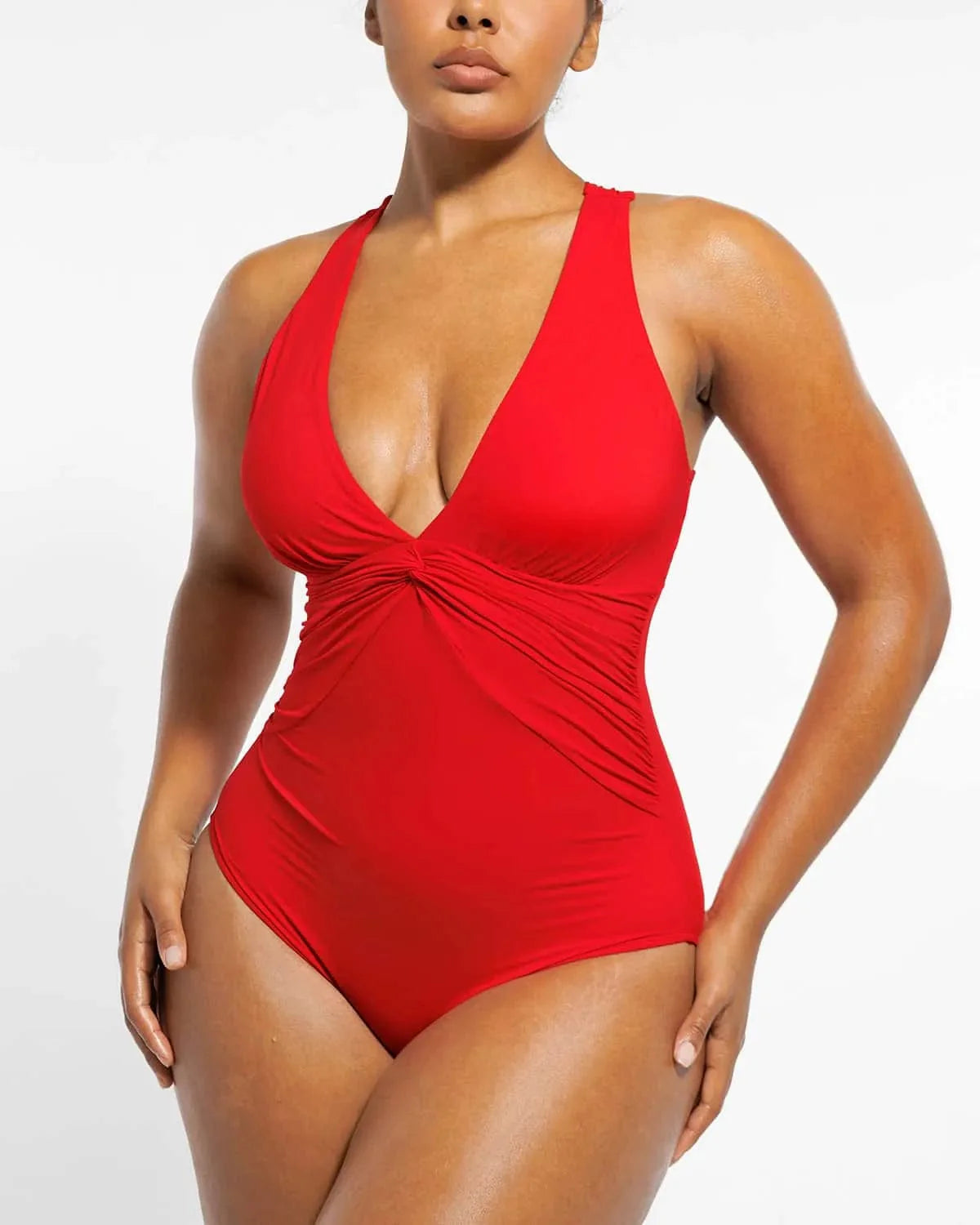 Ruched Twist-Front Shaping Swimsuit