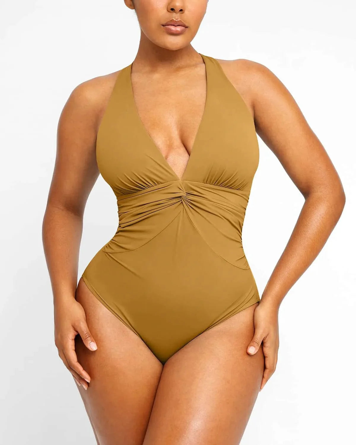 Ruched Twist-Front Shaping Swimsuit