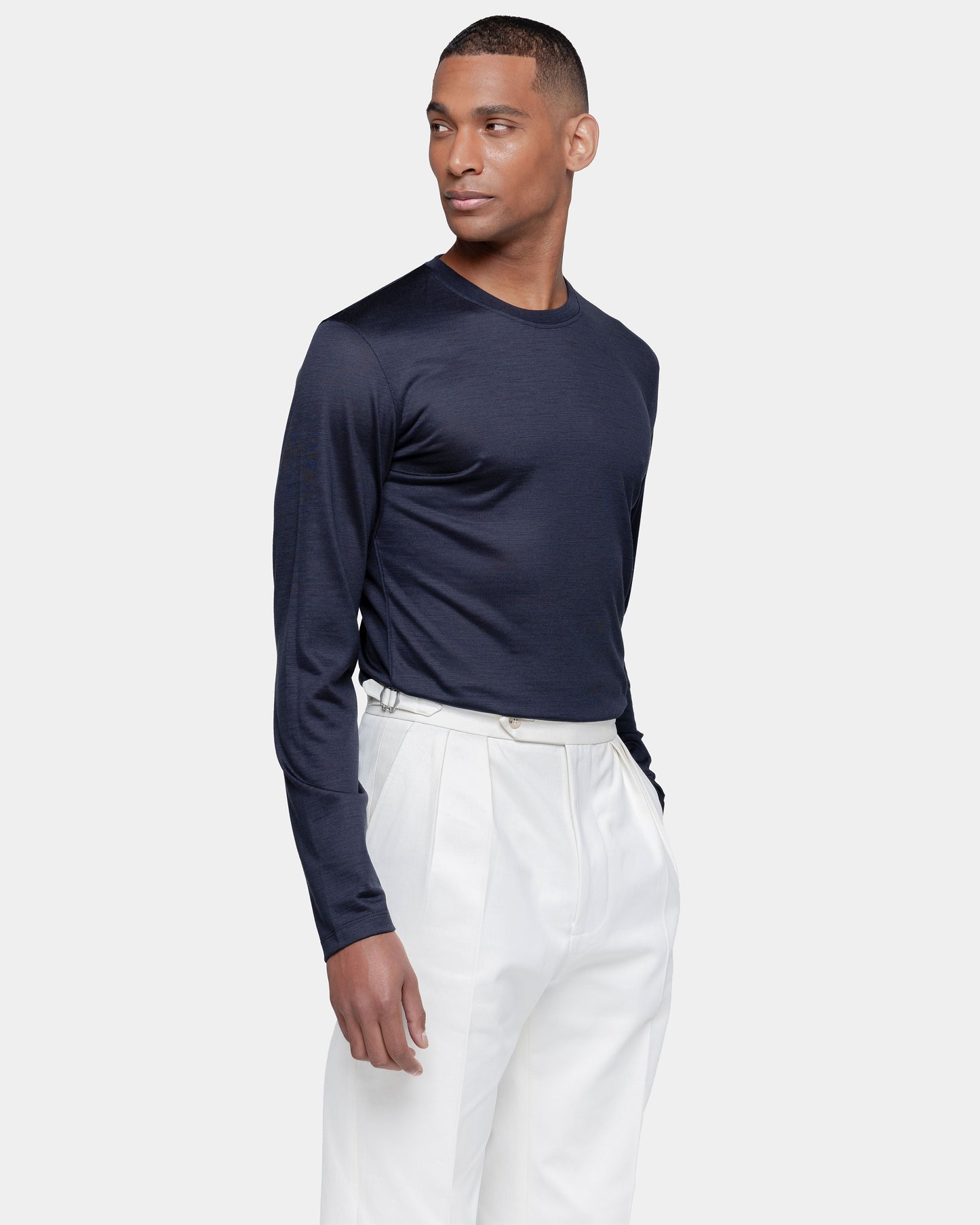 Blue Tech Long Sleeve T-Shirt in Extra fine Merino Wool