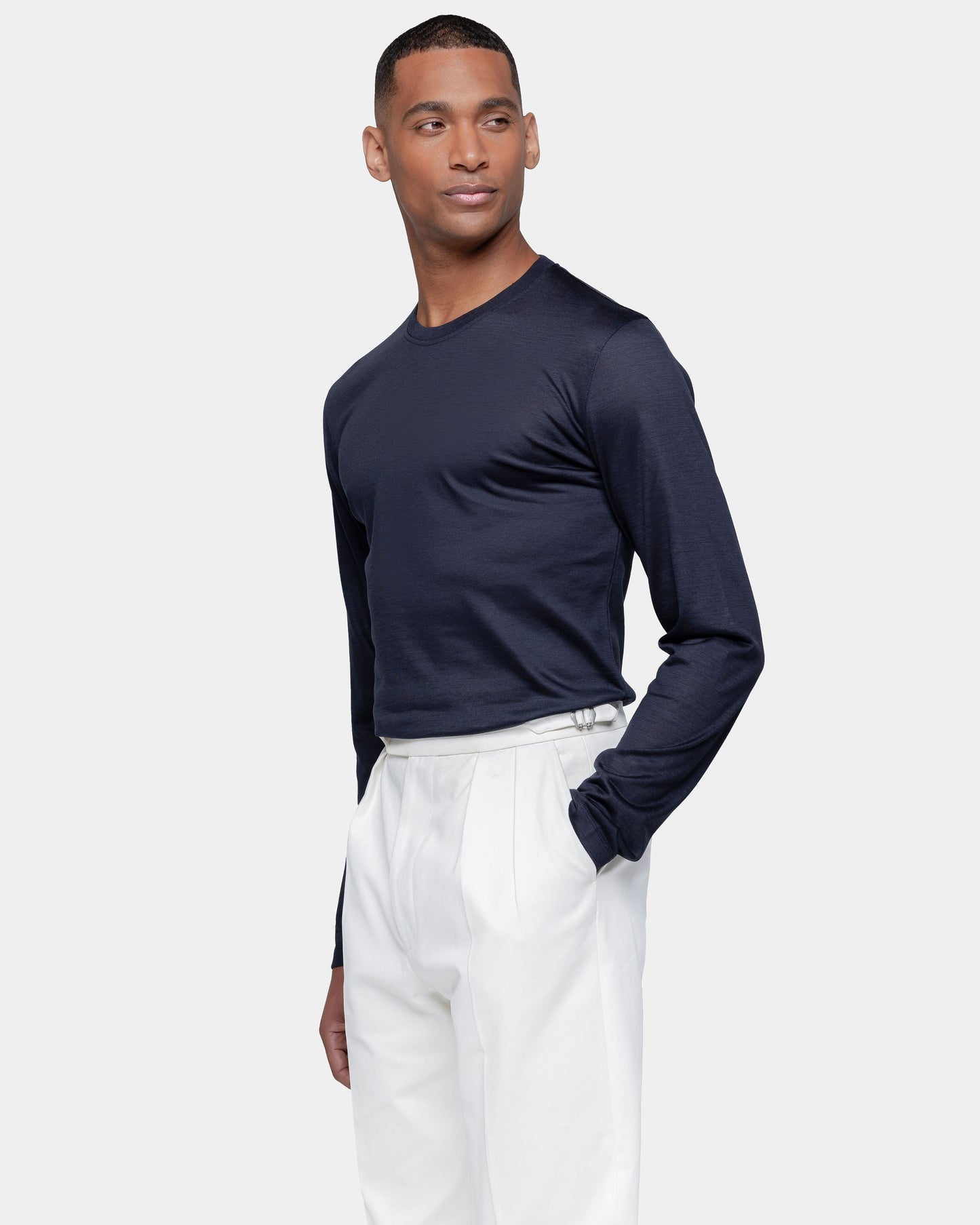 Blue Tech Long Sleeve T-Shirt in Extra fine Merino Wool