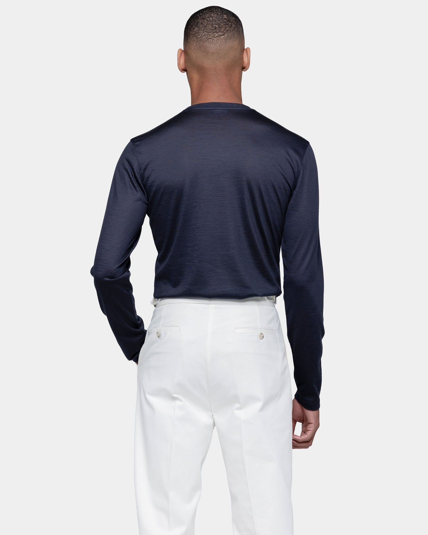 Blue Tech Long Sleeve T-Shirt in Extra fine Merino Wool