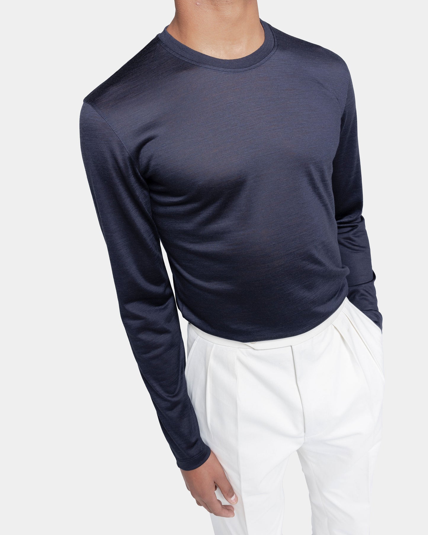 Blue Tech Long Sleeve T-Shirt in Extra fine Merino Wool
