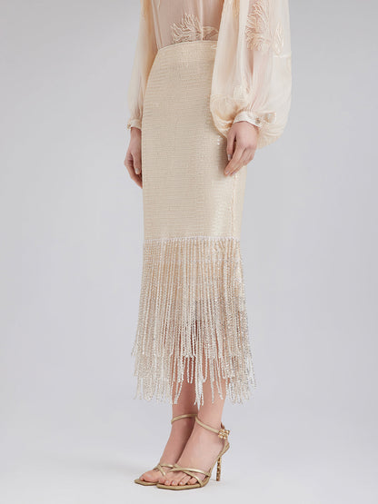 Sequin Crystal Fringe Split Skirt