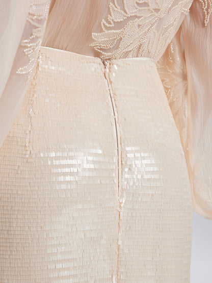 Sequin Crystal Fringe Split Skirt