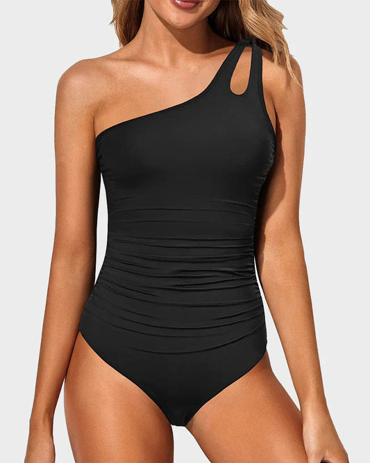Emoswimsuit - One Shoulder One Piece Swimsuit for Women Tummy Control Bathing Suits