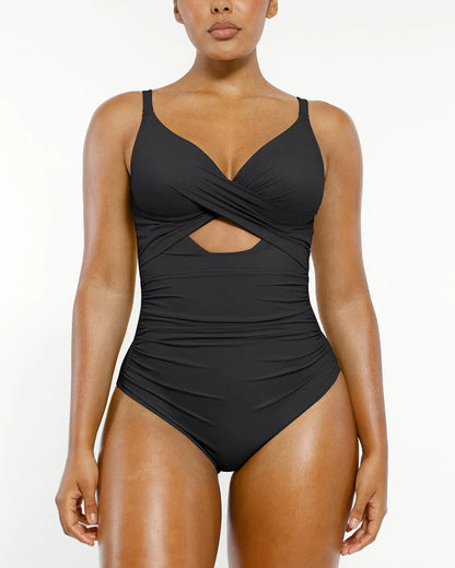 Ribbed Cutout-Front Shaping Swimsuit