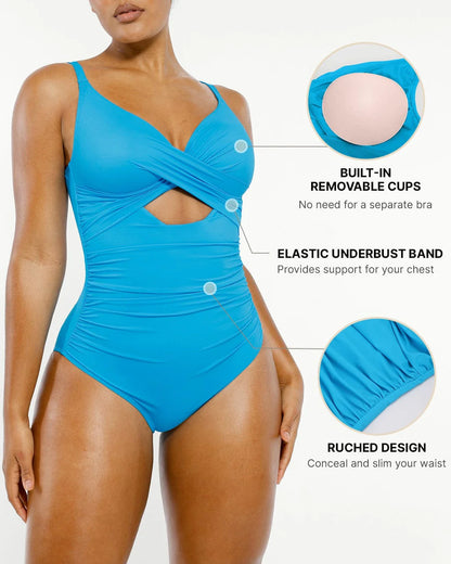 Ribbed Cutout-Front Shaping Swimsuit