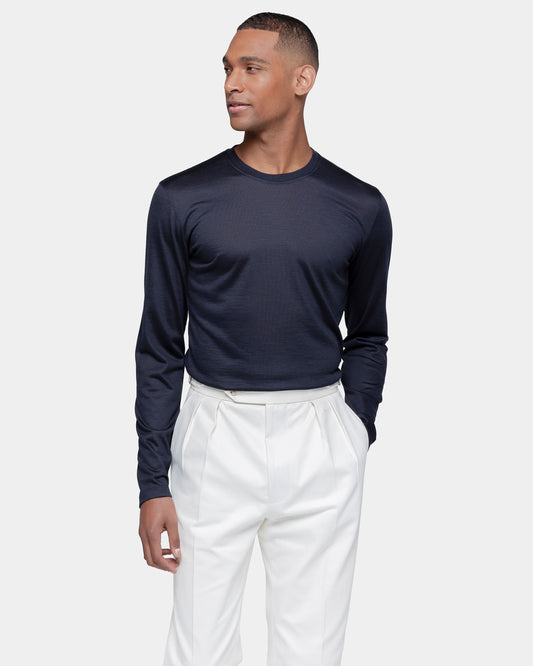 Blue Tech Long Sleeve T-Shirt in Extra fine Merino Wool